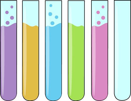 row of science test tubes all different colors